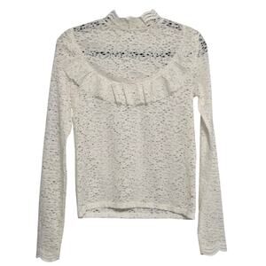 Arizona Womens Frilly Ruffled Lace Mock Neck Victorian Top Size S Regency Dainty